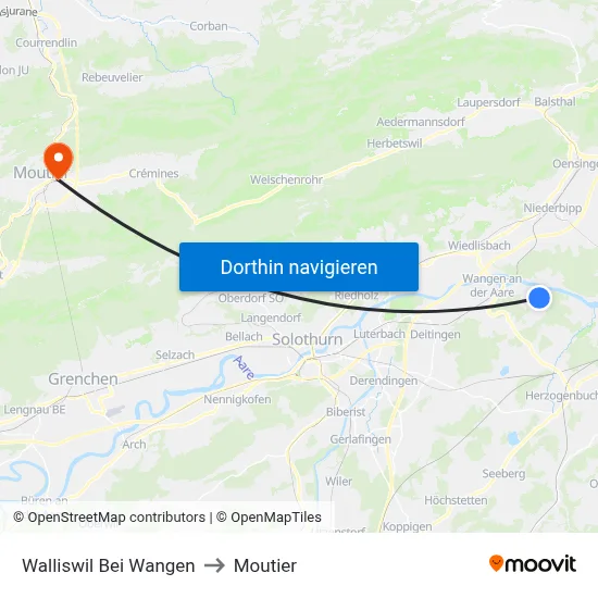 Walliswil Bei Wangen to Moutier map