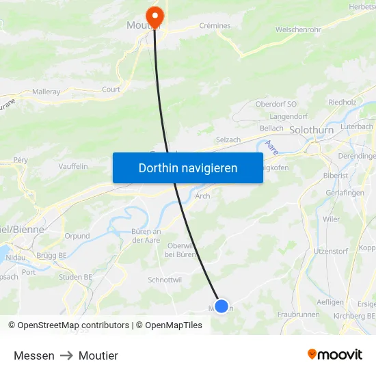 Messen to Moutier map