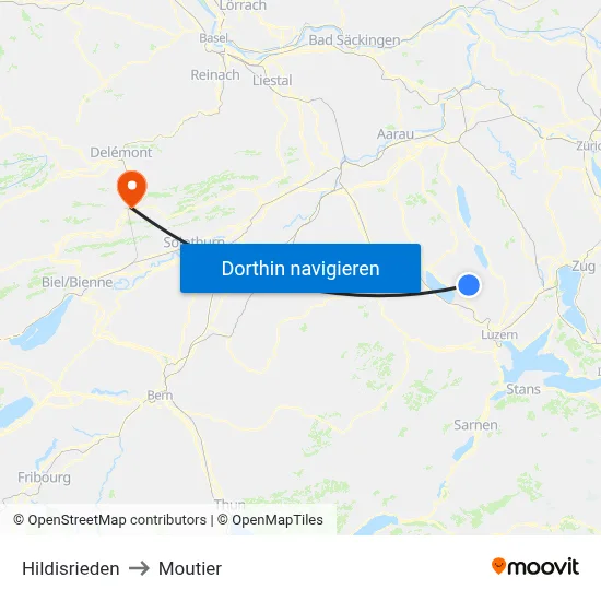 Hildisrieden to Moutier map