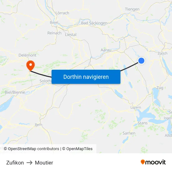 Zufikon to Moutier map