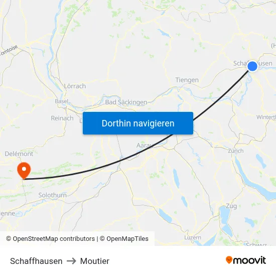Schaffhausen to Moutier map