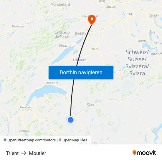 Trient to Moutier map