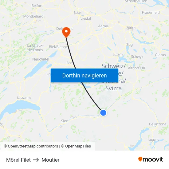 Mörel-Filet to Moutier map