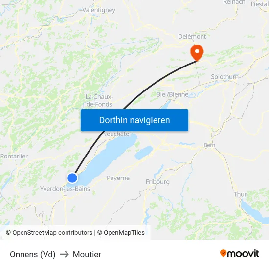 Onnens (Vd) to Moutier map
