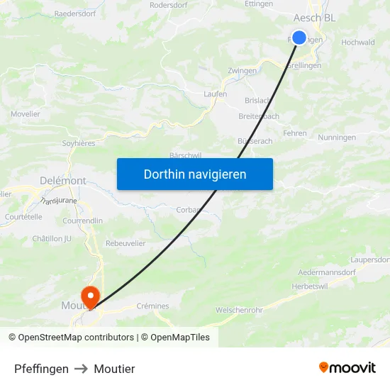 Pfeffingen to Moutier map