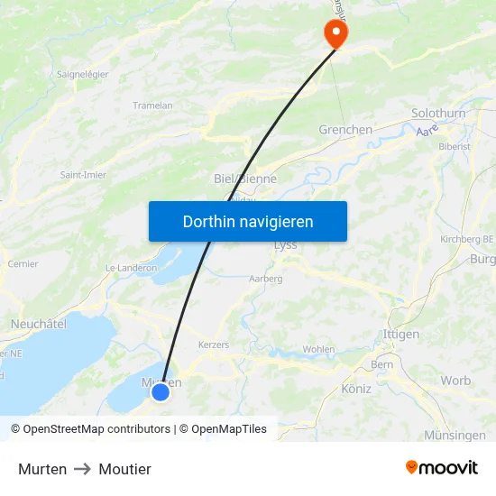 Murten to Moutier map
