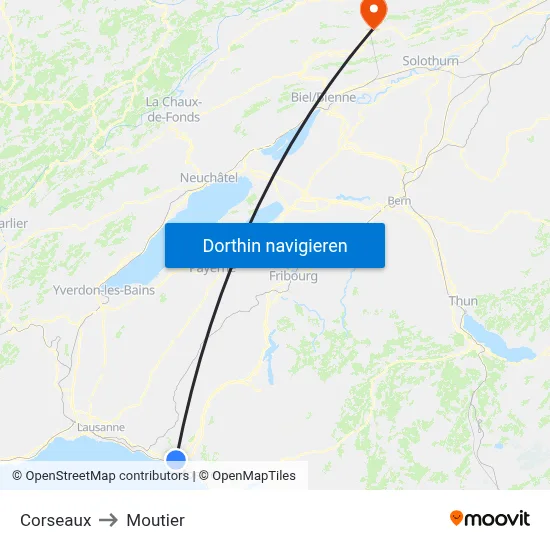 Corseaux to Moutier map