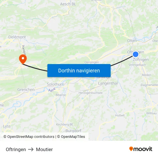 Oftringen to Moutier map