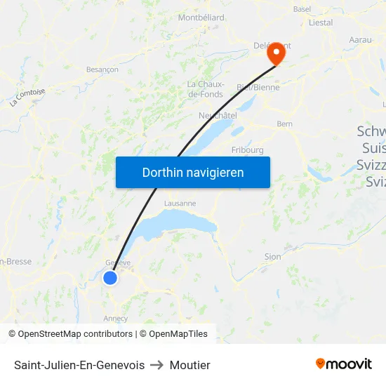Saint-Julien-En-Genevois to Moutier map