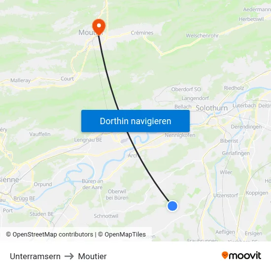 Unterramsern to Moutier map