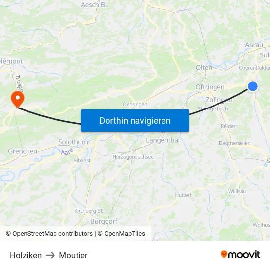 Holziken to Moutier map