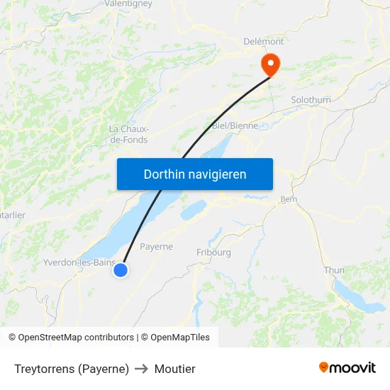 Treytorrens (Payerne) to Moutier map