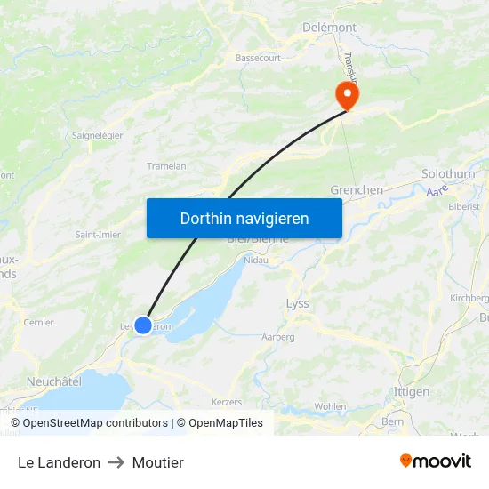 Le Landeron to Moutier map