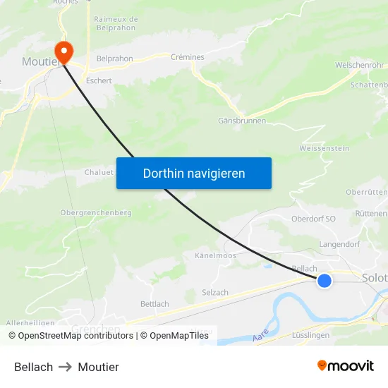 Bellach to Moutier map