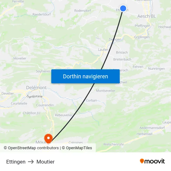 Ettingen to Moutier map