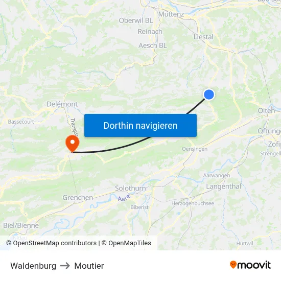 Waldenburg to Moutier map