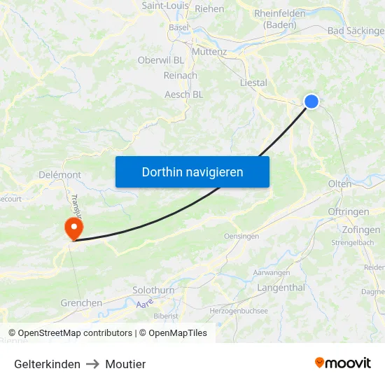 Gelterkinden to Moutier map