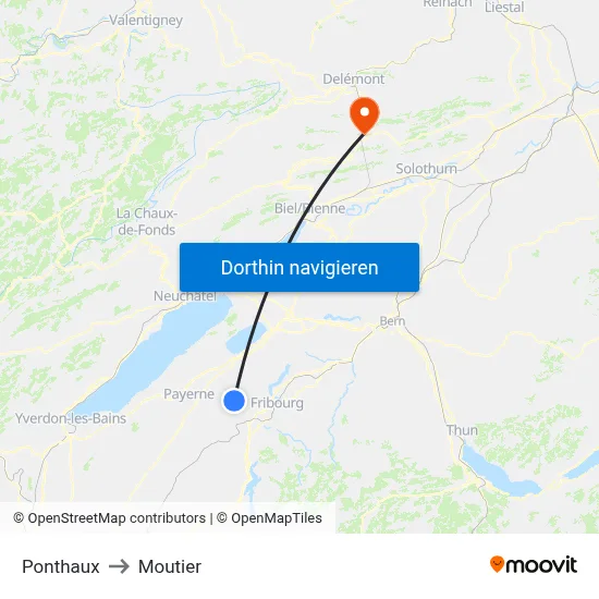 Ponthaux to Moutier map