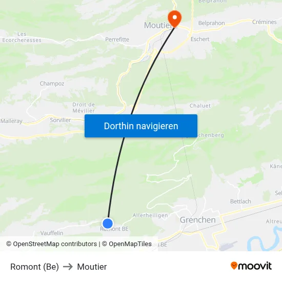 Romont (Be) to Moutier map