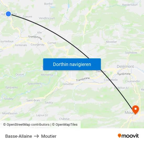 Basse-Allaine to Moutier map