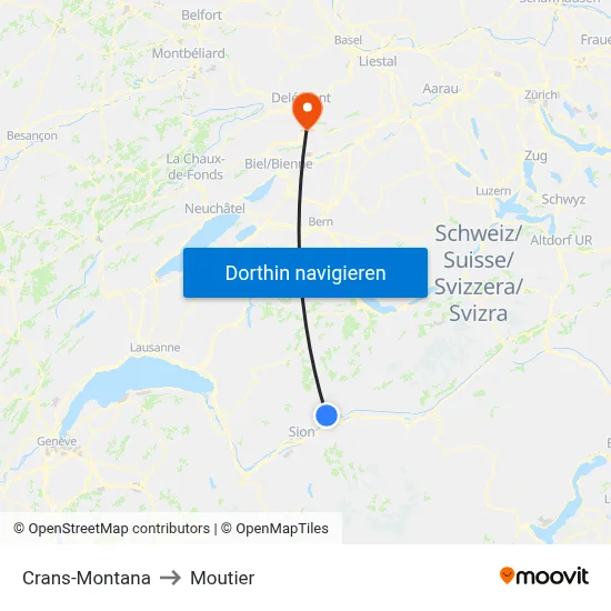 Crans-Montana to Moutier map