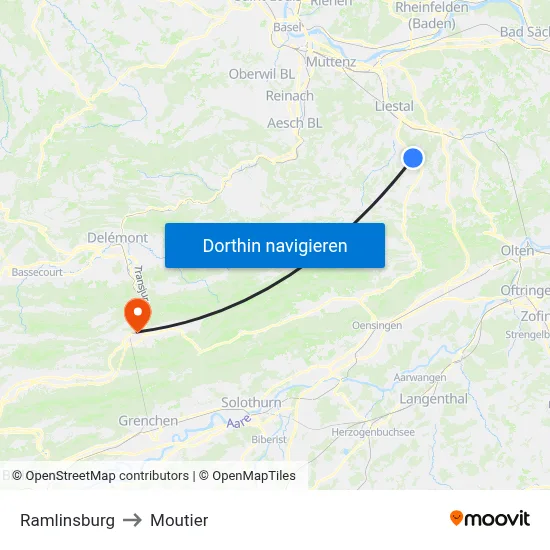 Ramlinsburg to Moutier map