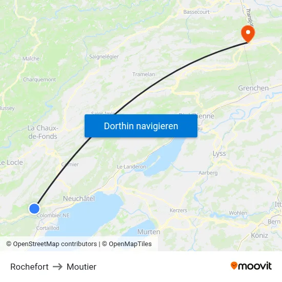 Rochefort to Moutier map