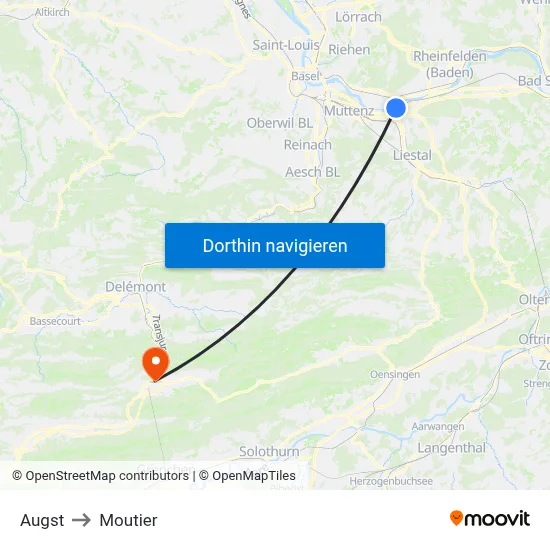 Augst to Moutier map