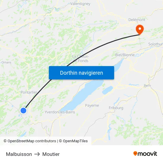 Malbuisson to Moutier map