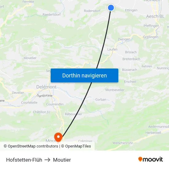 Hofstetten-Flüh to Moutier map
