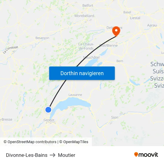 Divonne-Les-Bains to Moutier map