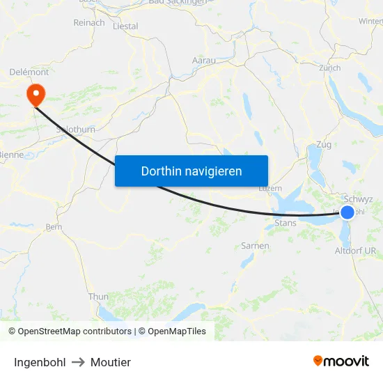 Ingenbohl to Moutier map
