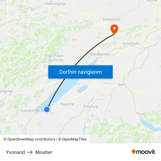 Yvonand to Moutier map