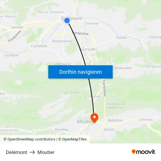 Delémont to Moutier map