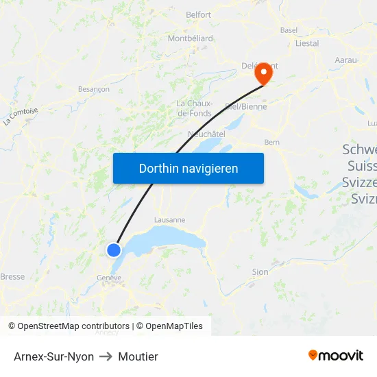 Arnex-Sur-Nyon to Moutier map