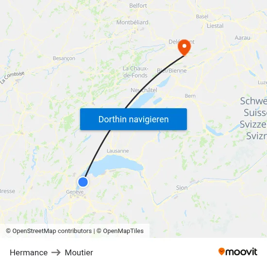 Hermance to Moutier map