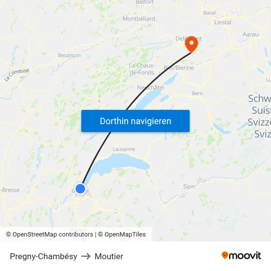 Pregny-Chambésy to Moutier map