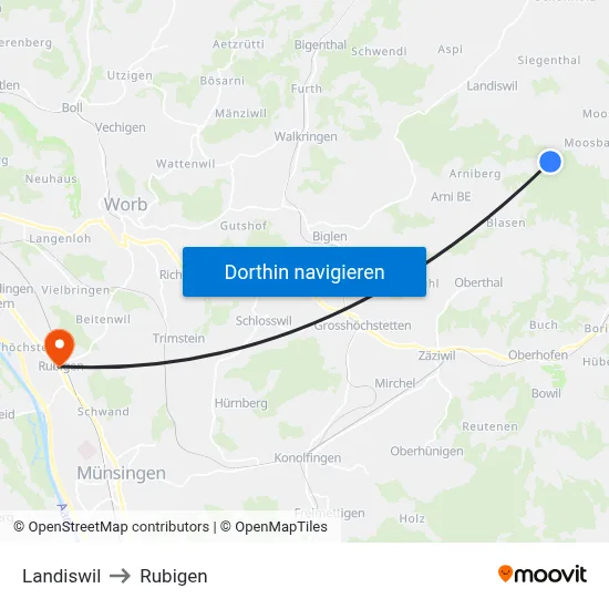 Landiswil to Rubigen map