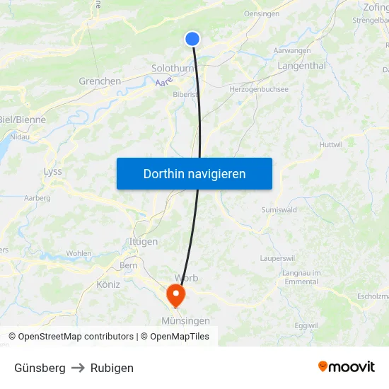 Günsberg to Rubigen map