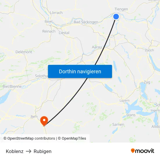 Koblenz to Rubigen map