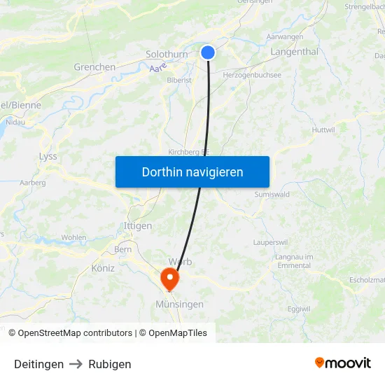 Deitingen to Rubigen map