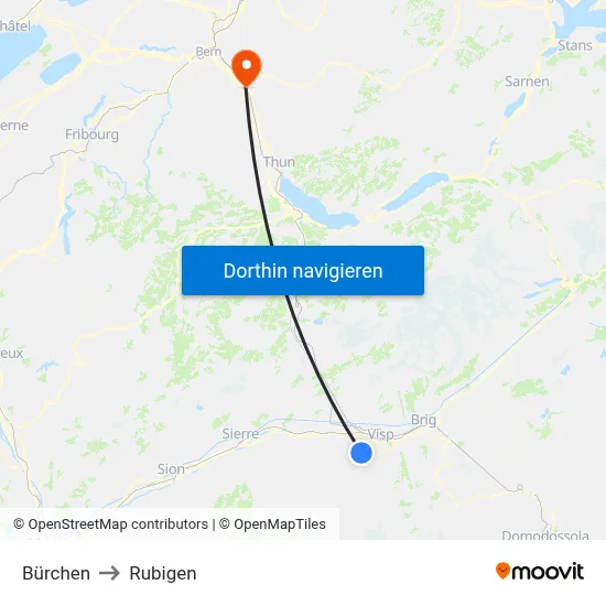 Bürchen to Rubigen map