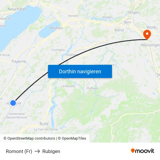 Romont (Fr) to Rubigen map