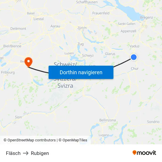 Fläsch to Rubigen map