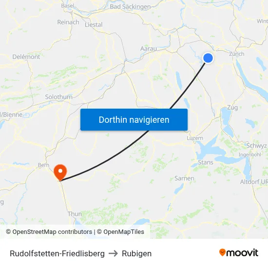 Rudolfstetten-Friedlisberg to Rubigen map
