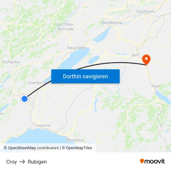 Croy to Rubigen map