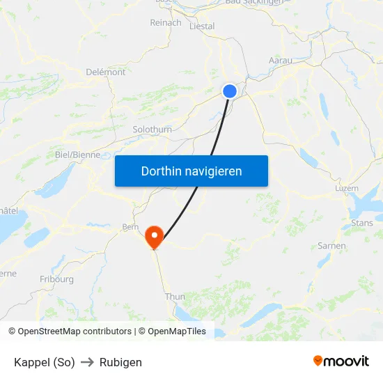 Kappel (So) to Rubigen map