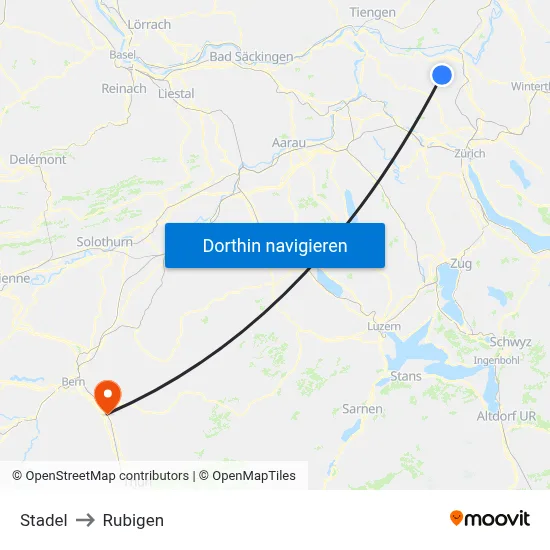 Stadel to Rubigen map