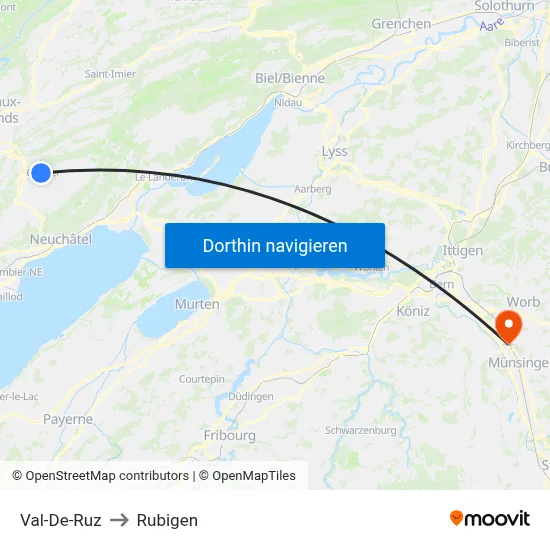 Val-De-Ruz to Rubigen map