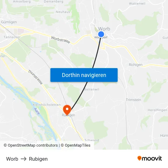 Worb to Rubigen map